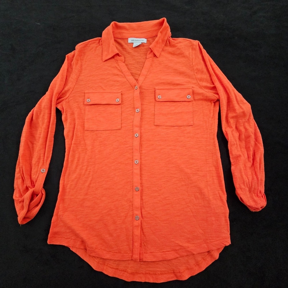 Liz Claiborne Orange Long Sleeve Cotton Modalβ Button Up Shirt Women's M
